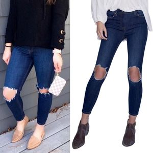 Free People Busted Knee High Rise Skinny Distressed Jeans in Medium Wash